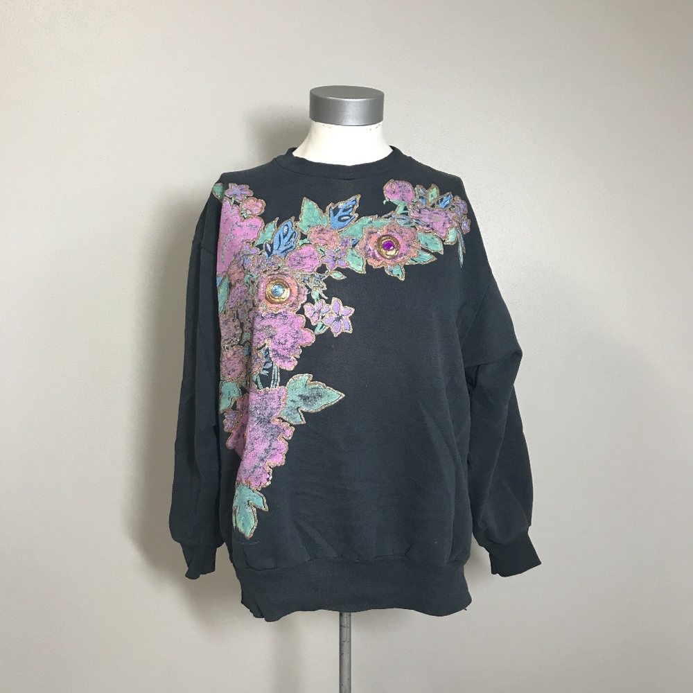 VINTAGE ugly sweater grey floral sweatshirt